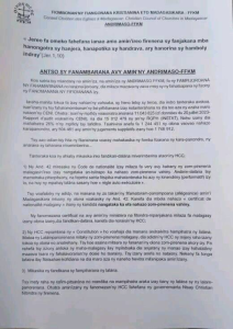 Conseil Chrétien des Églises de Madagascar : Appel et Déclaration d’ANDRIMASO-FFKM